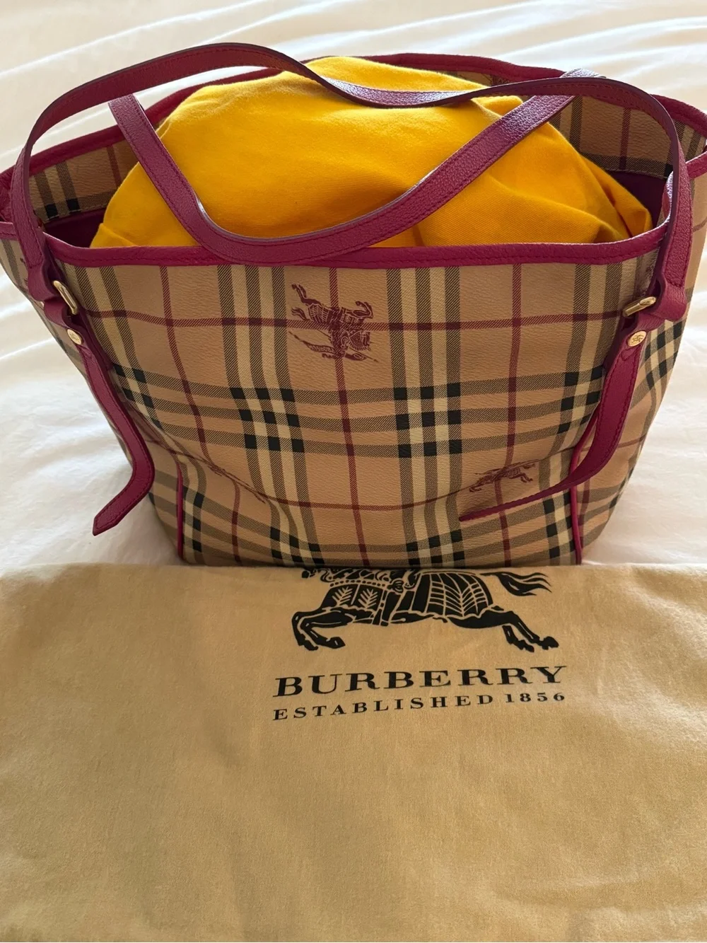 Burberry Haymarket check small Canterbury tote- hot pink- excellent condition
